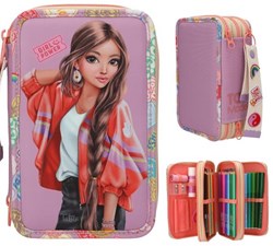 Depesche TOPModel trousse 3 compartiments violette GIRL POWER remplie