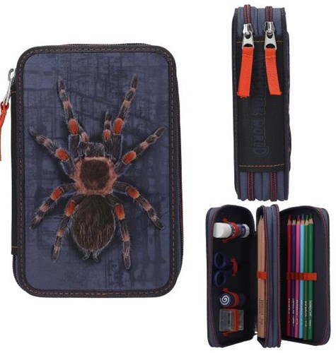 Depesche Adventure World trousse - 2 compartiments, araignée, bleu, fournitures scolaires
