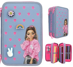 Depesche TOPModel trousse 3 compartiments bleue avec pins et fournitures scolaires
