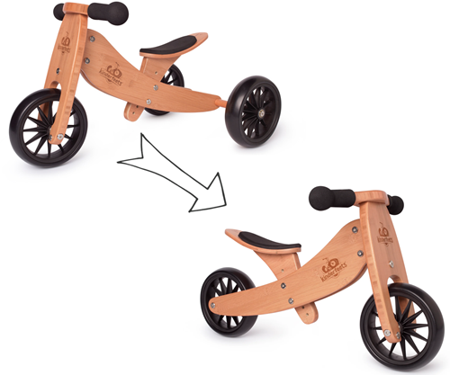 Kinderfeets Vélo d'équilibre en bois 2-en-1 et tricycle à partir de 1 an Tiny Tot - Bambou
