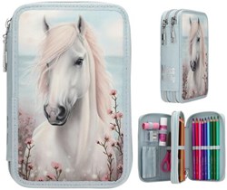 Depesche Miss Melody trousse bleu clair 2 compartiments motif cheval remplie