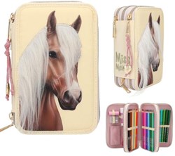 Depesche trousse Miss Melody 3 compartiments tête de cheval jaune école remplie