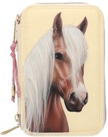 Depesche trousse Miss Melody 3 compartiments tête de cheval jaune école remplie-2
