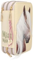 Depesche trousse Miss Melody 3 compartiments tête de cheval jaune école remplie-3