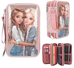 Depesche TOPModel trousse 3 compartiments DOTS rose multicolore garnie