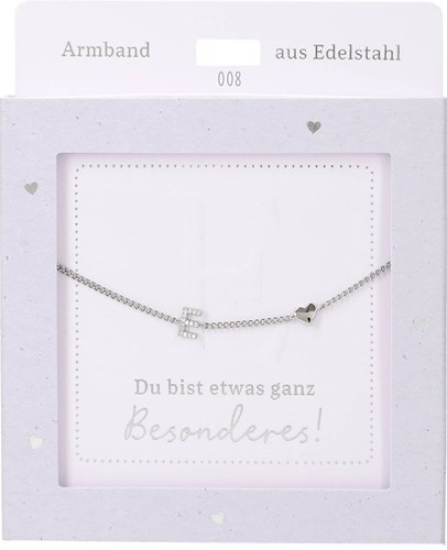 Depesche bracelet argenté avec pendentif E et cœur, bijou moderne