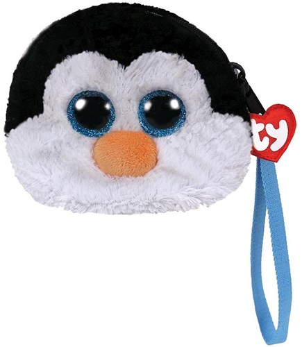 Porte-monnaie pingouin en peluche Waddles avec dragonne noir blanc