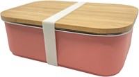 Smikkels boîte à lunch inox avec couvercle bambou rose 900ml enfant école-3