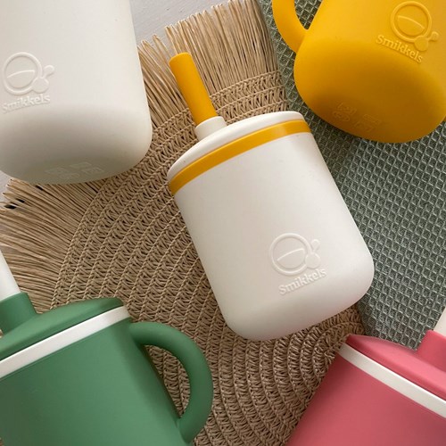 Smikkels gobelet enfant silicone - blanc rose - tasse paille bébé-3