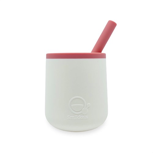 Smikkels gobelet enfant silicone - blanc rose - tasse paille bébé-2