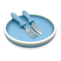Smikkels assiette en silicone pour enfants avec couverts - bleu - vaisselle durable