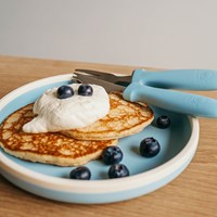 Smikkels - Assiette enfant en silicone avec couverts - Bleu-2