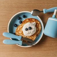 Smikkels - Assiette enfant en silicone avec couverts - Bleu-3