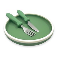 Smikkels - Assiette enfant en silicone avec couverts - Vert