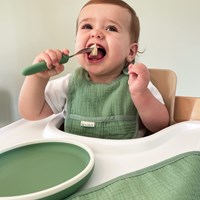 Smikkels - Assiette enfant en silicone avec couverts - Vert-2