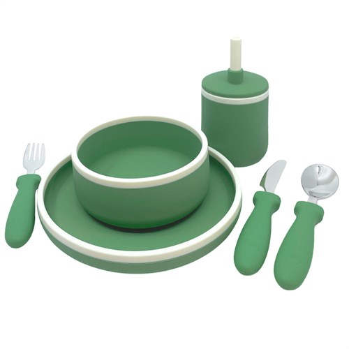 Smikkels vaisselle enfant silicone set vert sans BPA durable