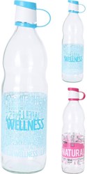 Excellent Houseware bouteille en verre 1 litre bleu ou rose avec texte