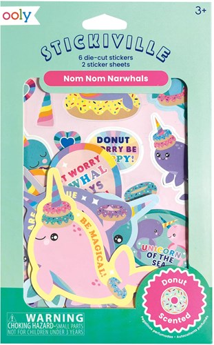 Ooly - Autocollants Stickiville : Nom Nom Narvals - Parfumés (2 feuilles et 6 découpés)