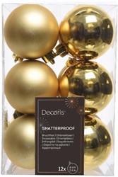 Decoris boules de Noël plastique or 12 pièces 6cm décoration sapin