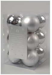 Decoris boules de Noël plastique 12 pièces argent 6cm sapin
