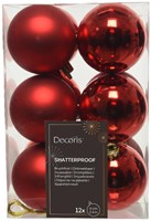 Decoris boules de Noël plastique rouge 12 pièces 6cm incassables