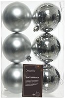 Decoris boules de Noël plastique argent 8cm lot de 6 décoration sapin