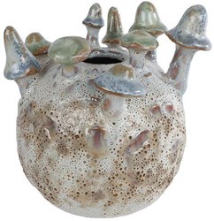 Vase champignon crème violet céramique décoration 12x12x14cm fleur