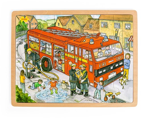 BigJigs puzzle en bois camion de pompiers - 24 pièces jouet éducatif-2