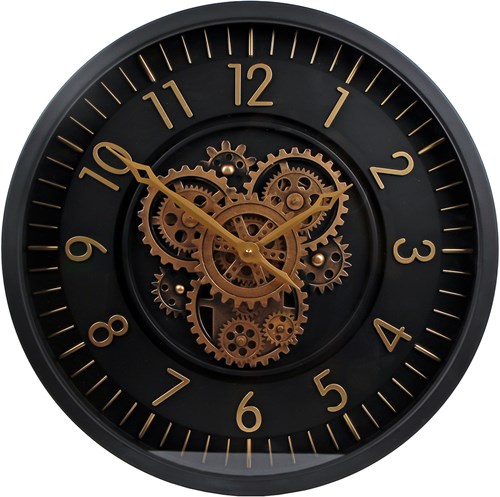 Radarklok Vincent horloge mural noir or métal vintage industriel 46cm