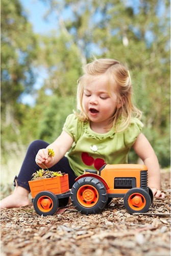 Green Toys tracteur jouet durable orange avec remorque-3