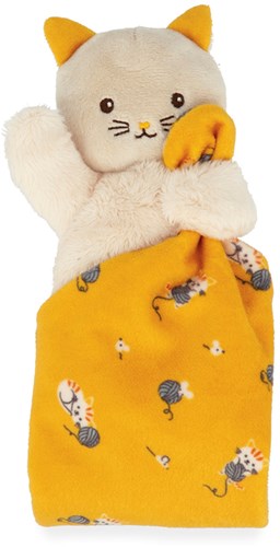 Kaloo doudou chat jaune - couverture bébé peluche matière recyclée-2