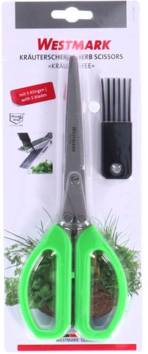 Westmark ciseaux à herbes inox - ustensile de cuisine avec peigne de nettoyage - argent vert