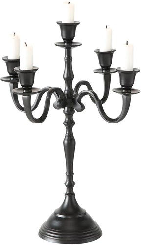Boltze Home bougeoir noir aluminium 5 branches design classique 40cm