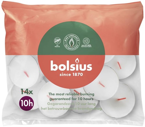 Bolsius maxi-lights bougies chauffe-plat blanches 10h 14 pièces ambiance