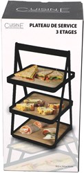 Etagere 3 niveaux bambou métal noir plateau portable high tea