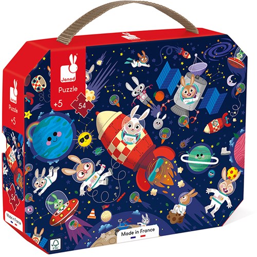 Janod puzzle fusée - puzzle en carton 54 pièces - aventure spatiale