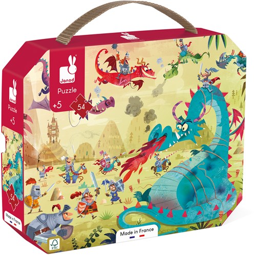 Janod puzzle dragons - 54 pièces valise avec poster
