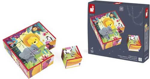 Janod puzzle blocs - Animaux de la jungle - 9 blocs en carton - jouet éducatif-2