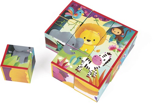 Janod puzzle blocs - Animaux de la jungle - 9 blocs en carton - jouet éducatif-3