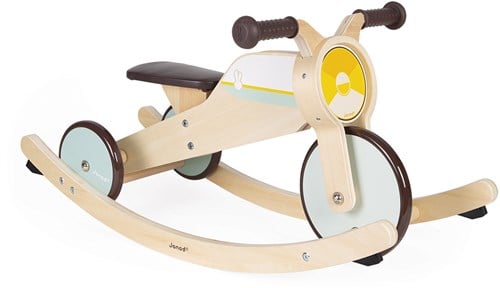 Janod Bikloon 2-en-1 Moto à Bascule en Bois & Tricycle