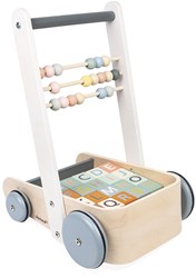 Janod Sweet Cocoon - Chariot en bois à pousser avec cubes ABC et boulier