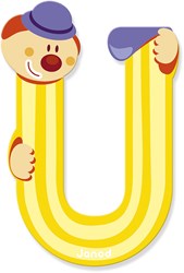 Janod lettre en bois jouet Clown Lettre U magnétique jaune