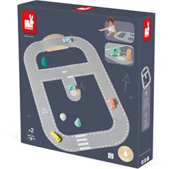 Janod Bolid - Plan de route en feutre - Circuit voiture avec accessoires en bois