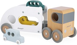 Janod Bolid - Transporteur de voitures en bois avec 3 voitures et remorque amovible