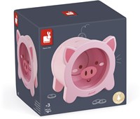 Janod tirelire cochon - tirelire enfant en bois avec fenêtre transparente-2