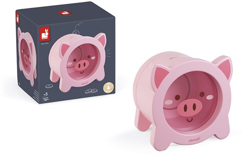 Janod tirelire cochon - tirelire enfant en bois avec fenêtre transparente-3
