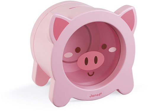 Janod tirelire cochon - tirelire enfant en bois avec fenêtre transparente
