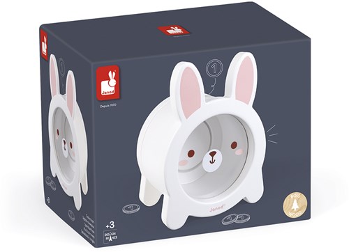Janod tirelire - lapin en bois avec fenêtre transparente pour enfants-2