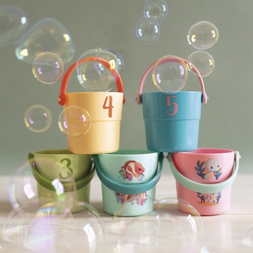 Janod jouets de bain - seaux de bain colorés avec bébés animaux et chiffres-3