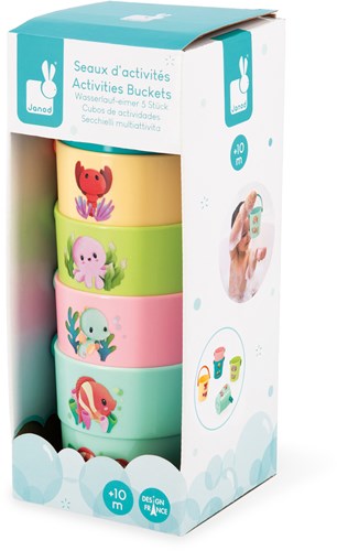 Janod jouets de bain - seaux de bain colorés avec bébés animaux et chiffres-2